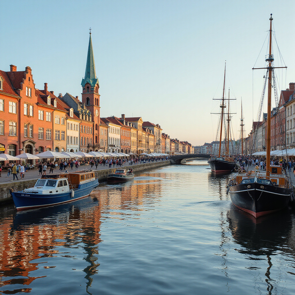 Ulica Mariacka w Gdańsku zabudowana kolorowymi kamienicami, nad którą góruje Bazylika Mariacka, otoczona turystami spacerującymi w słoneczny dzień.