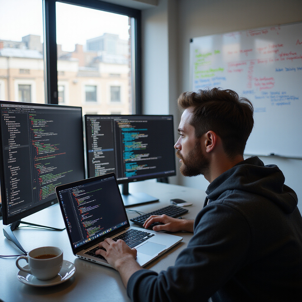 Un développeur utilisant Google Gemini pour analyser un projet GitHub sur son ordinateur portable.
