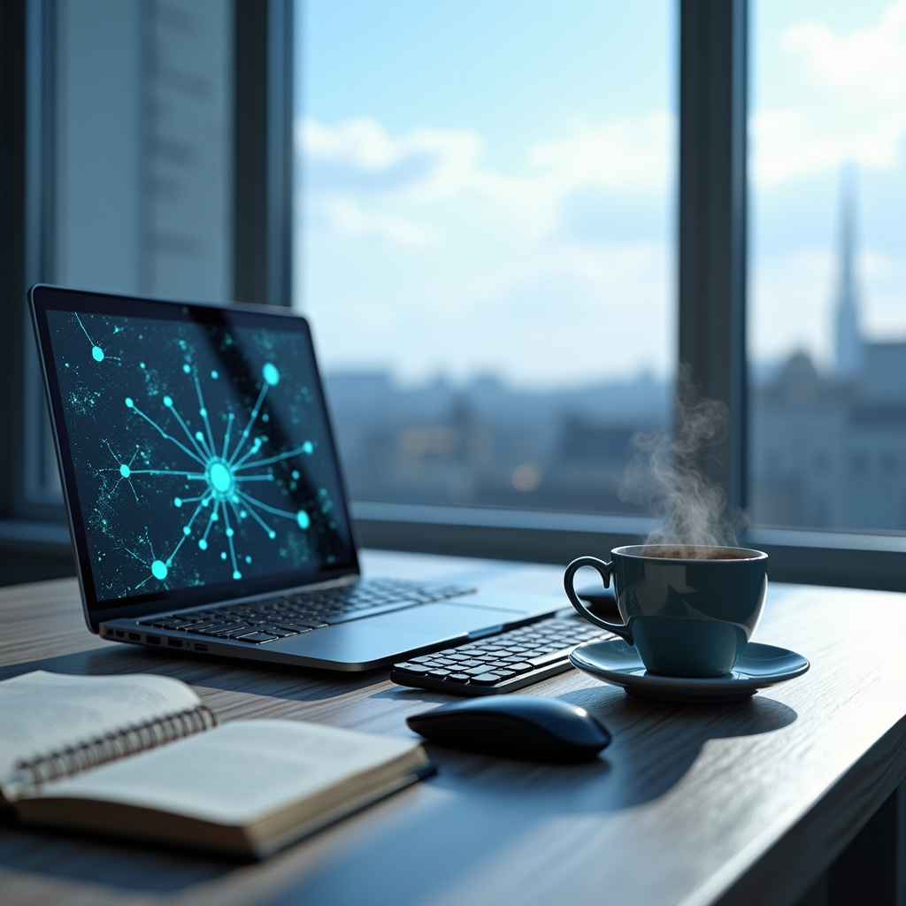 Une illustration montrant l’interface de l’application Le Chat de Mistral AI sur un smartphone, avec des icônes représentant ses fonctionnalités principales.
