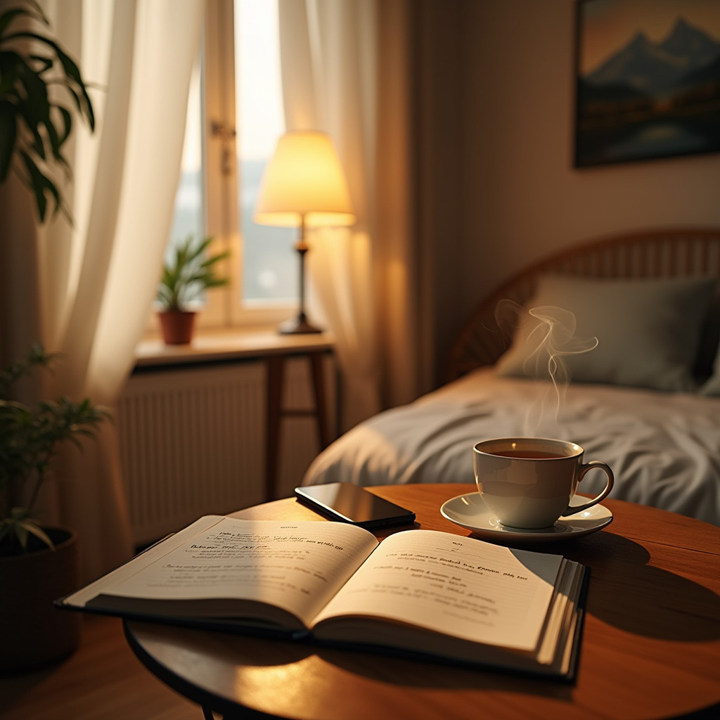 Alt-text: Kobieta relaksująca się z książką w ręku, z dala od ekranów w zaciszu domowym.