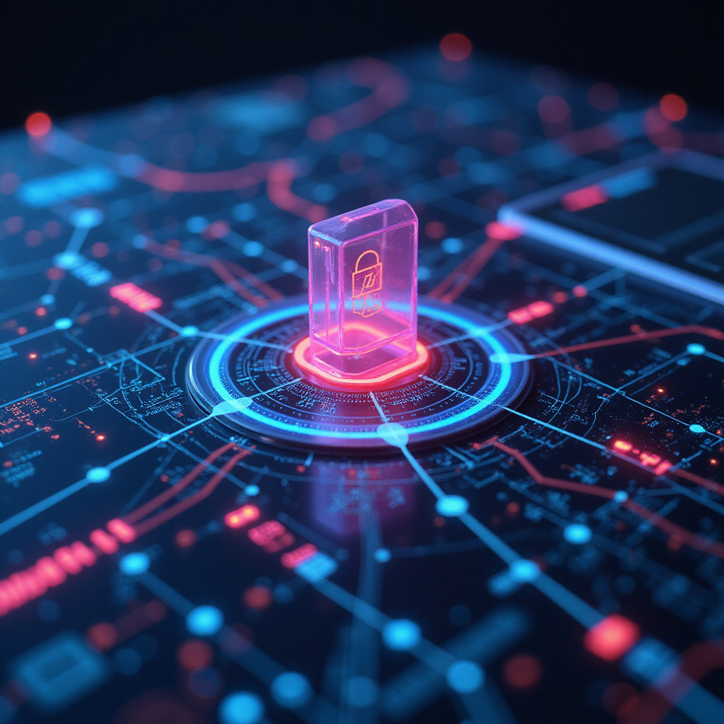 Mężczyzna korzystający z laptopa z widocznym logo VPN na ekranie, siedzący w kawiarni z filiżanką kawy.