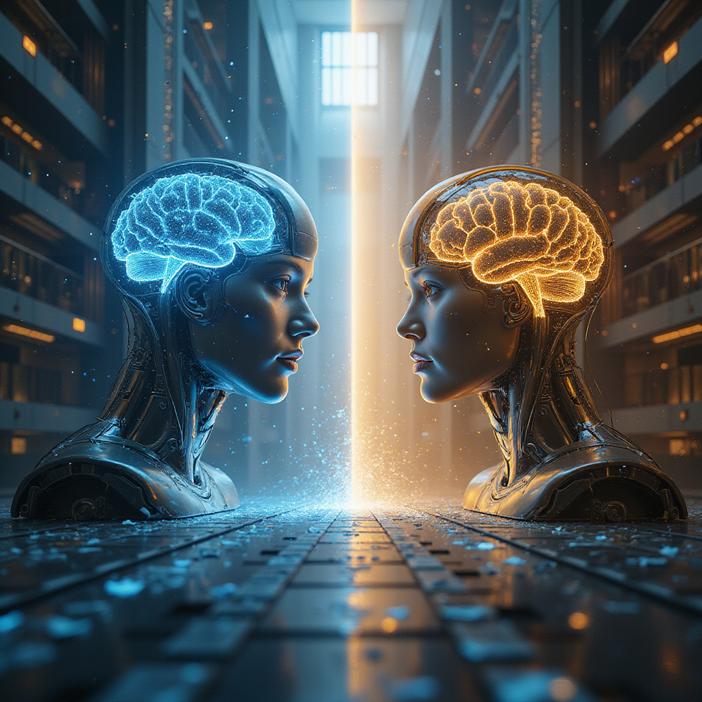 Alt-text: Porównanie silnej i słabej sztucznej inteligencji - schemat przedstawiający różnice w możliwościach i zastosowaniach AI. ```