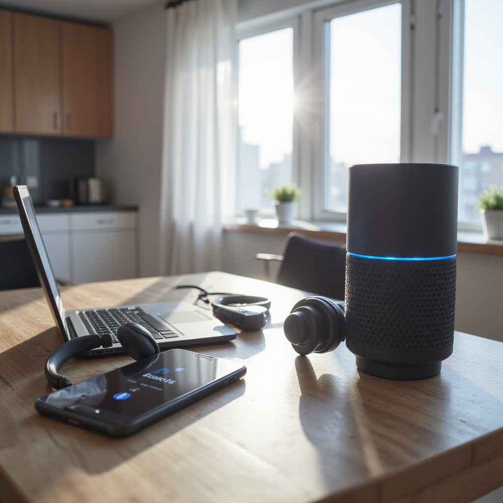 Alt-text: Grafik przedstawiający różne urządzenia korzystające z technologii Wi-Fi 6/6E/7, Bluetooth 5.x i UWB w codziennych sytuacjach.