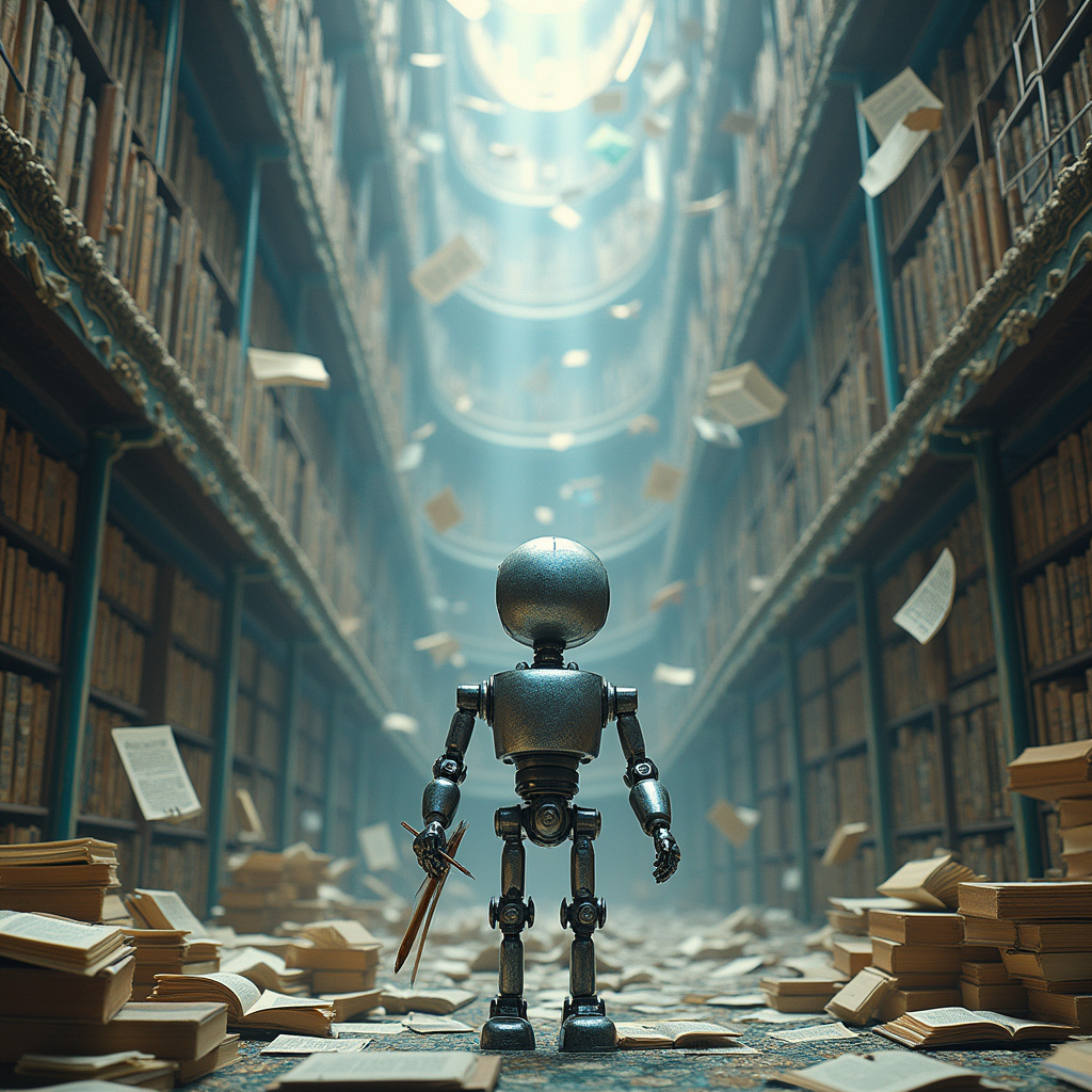 Alt-text: Sztuczna inteligencja analizująca dokumenty prawne na ekranie komputera, symbolizująca wyzwania związane z prawami autorskimi w erze AI.