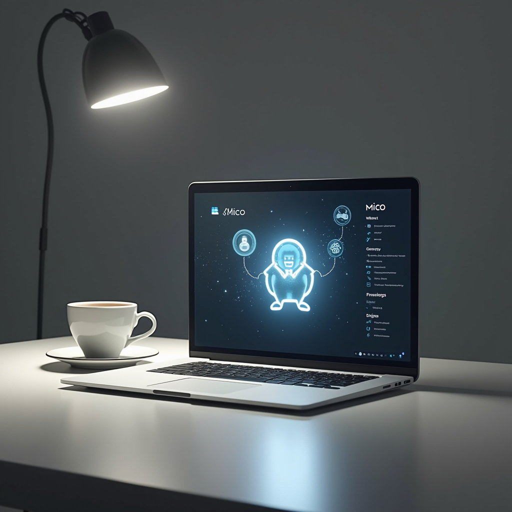 Ekspresyjny avatar Mico zmieniający kolory podczas interakcji z użytkownikiem w interfejsie Microsoft Copilot.