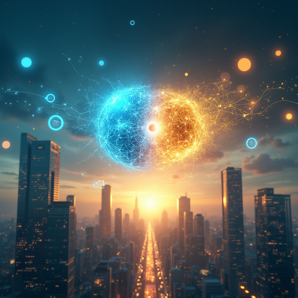 alt-text: Wizualizacja agenta AI SIMA 2 interagującego z wirtualnym światem w grze komputerowej, z widocznymi elementami interfejsu i symbolami reprezentującymi proces myślowy